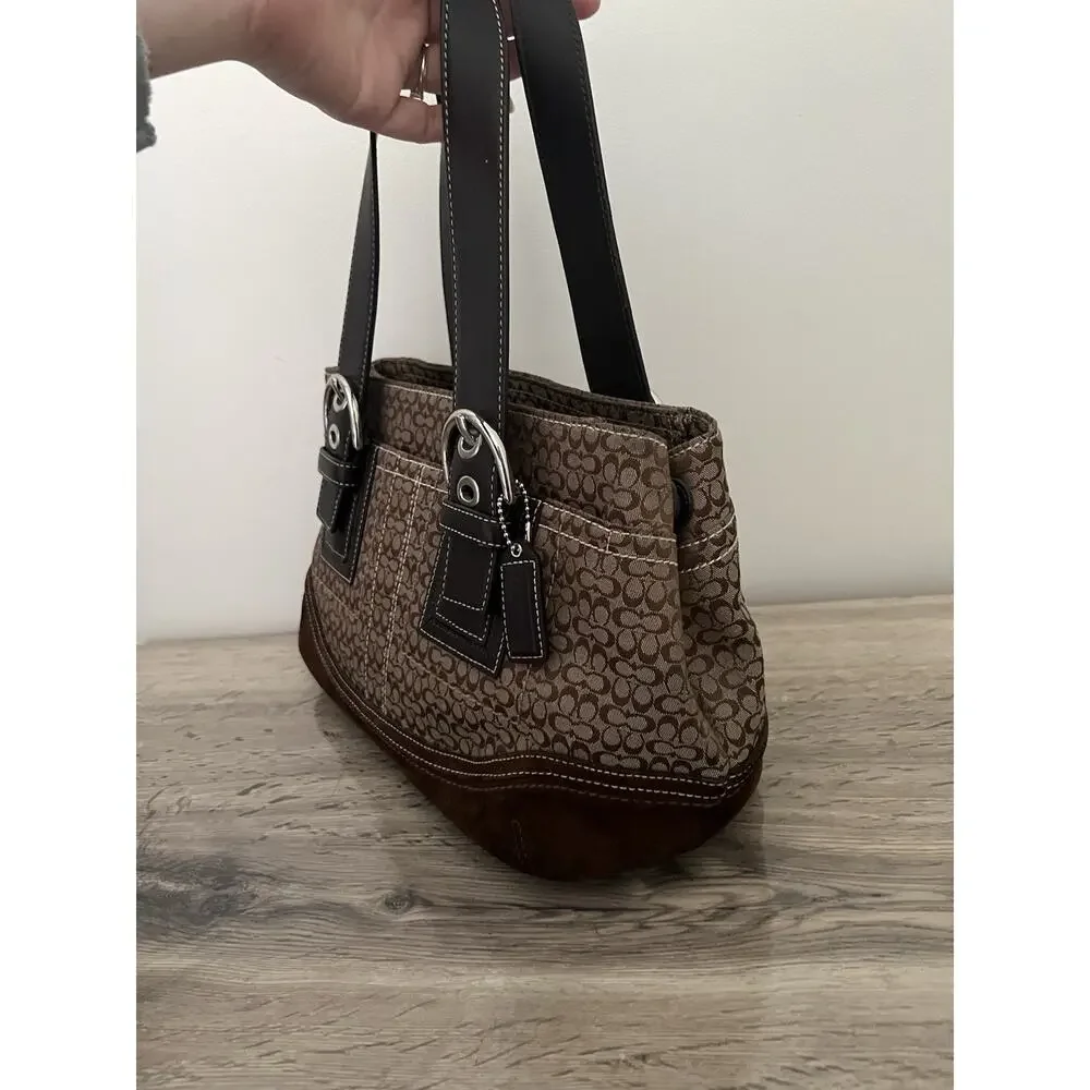 Coach Y2K Soho Signature C Canvas & Suede Leather Brown Satchel Purse Bag F10927
